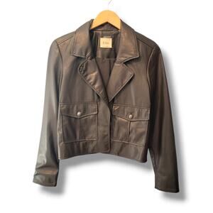 Elie Tahari Faux Vegan Leather Cropped Jacket Brown Size S